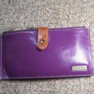 Purple Leather Wallet with Tan Accent